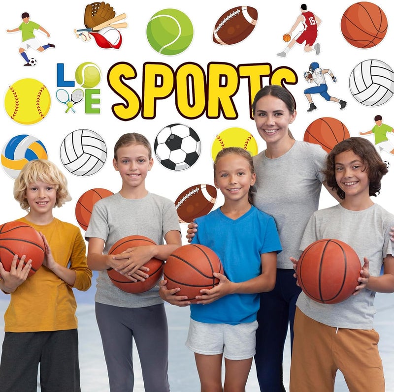 Machomby 48Pcs Sports Ball Cutouts for Bulletin Board Decorations, Funny Basketball Football Volleyball Cutouts Sports Paper Cut-Outs for Sport Theme Birthday Party Home Classroom Chalkboard Wall Decor - Image 2